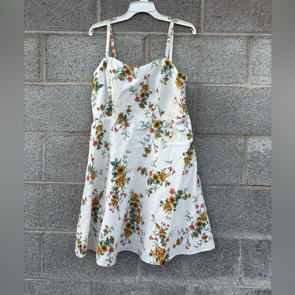 Old Navy Floral Cami Fit & Flare Sundress Large Linen Blend Coastal Cowgirl Y2K